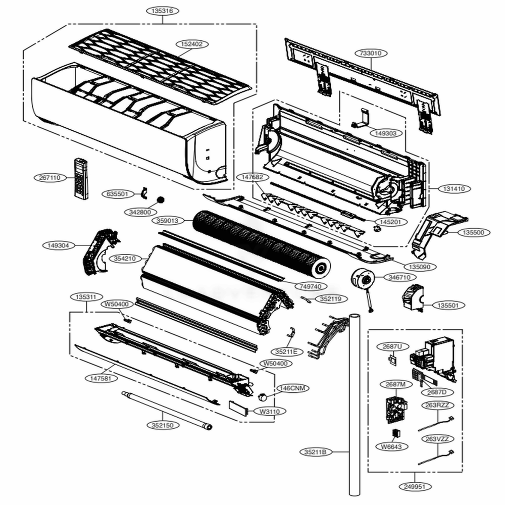 Main Diagram and Parts List for LAN150HYV3 AK3GEUS LG Air Conditioner
