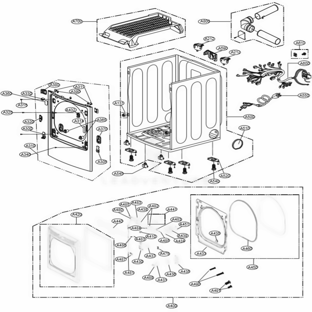 Cabinet And Door Assembly Diagram and Parts List for DLEX7600ME AMBEEUS LG Dryer