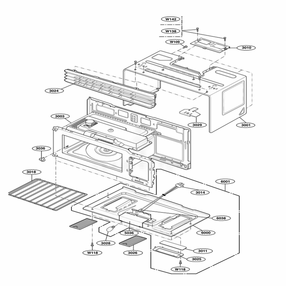 Oven Cavity Parts Diagram and Parts List for 80522 CWHESEA LG Range