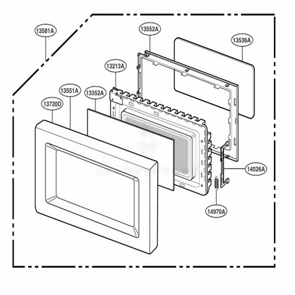 Door Parts Diagram and Parts List for 89030 AMWESEC LG Range