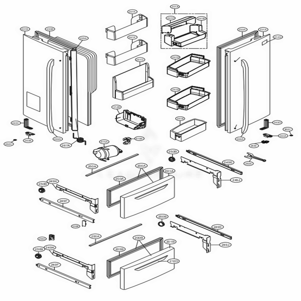 Door Parts Diagram and Parts List for LMX21986ST ASTCNA3 LG Refrigerator