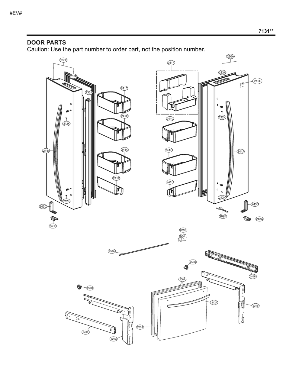 Door Parts Diagram and Parts List for GM-B243RQNM ABICSE2 LG Refrigerator