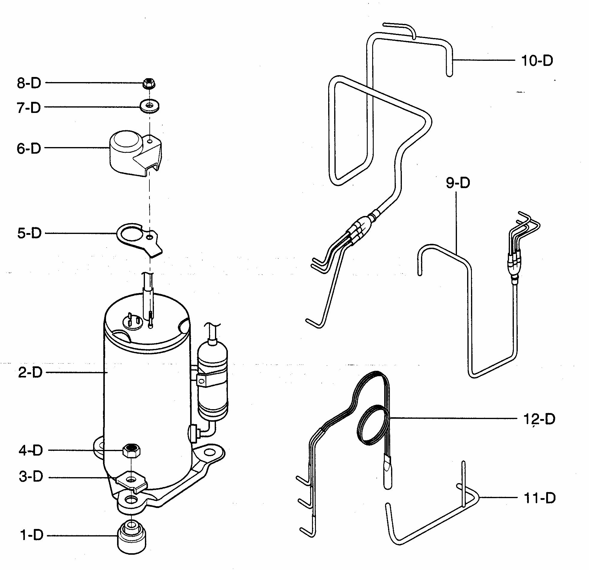Compressor Parts Diagram and Parts List for 58075251500  Kenmore Air Conditioner