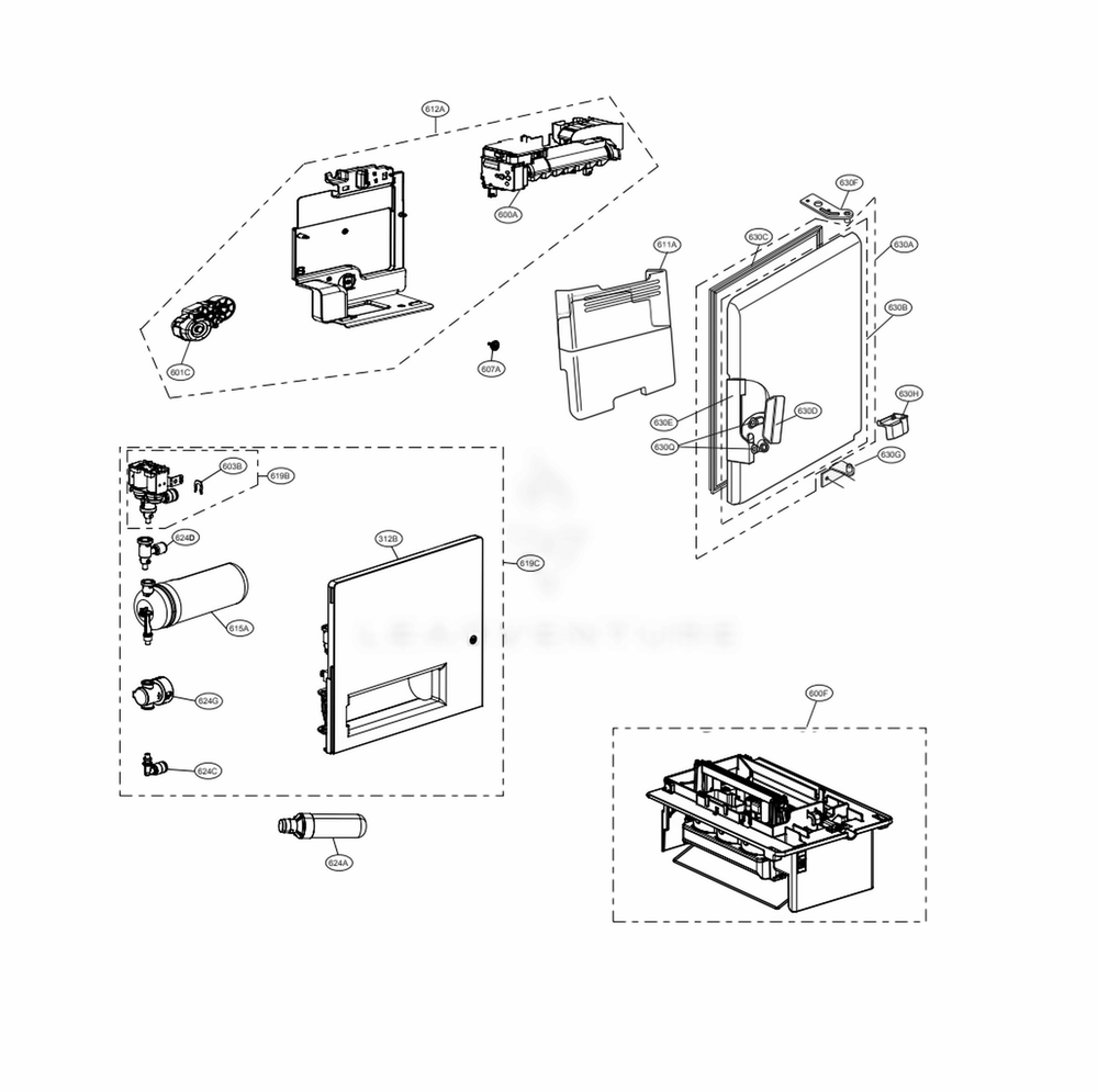 Ice Maker And Ice Bin Parts Diagram and Parts List for LRFVS3006D ASBCNA0 LG Refrigerator