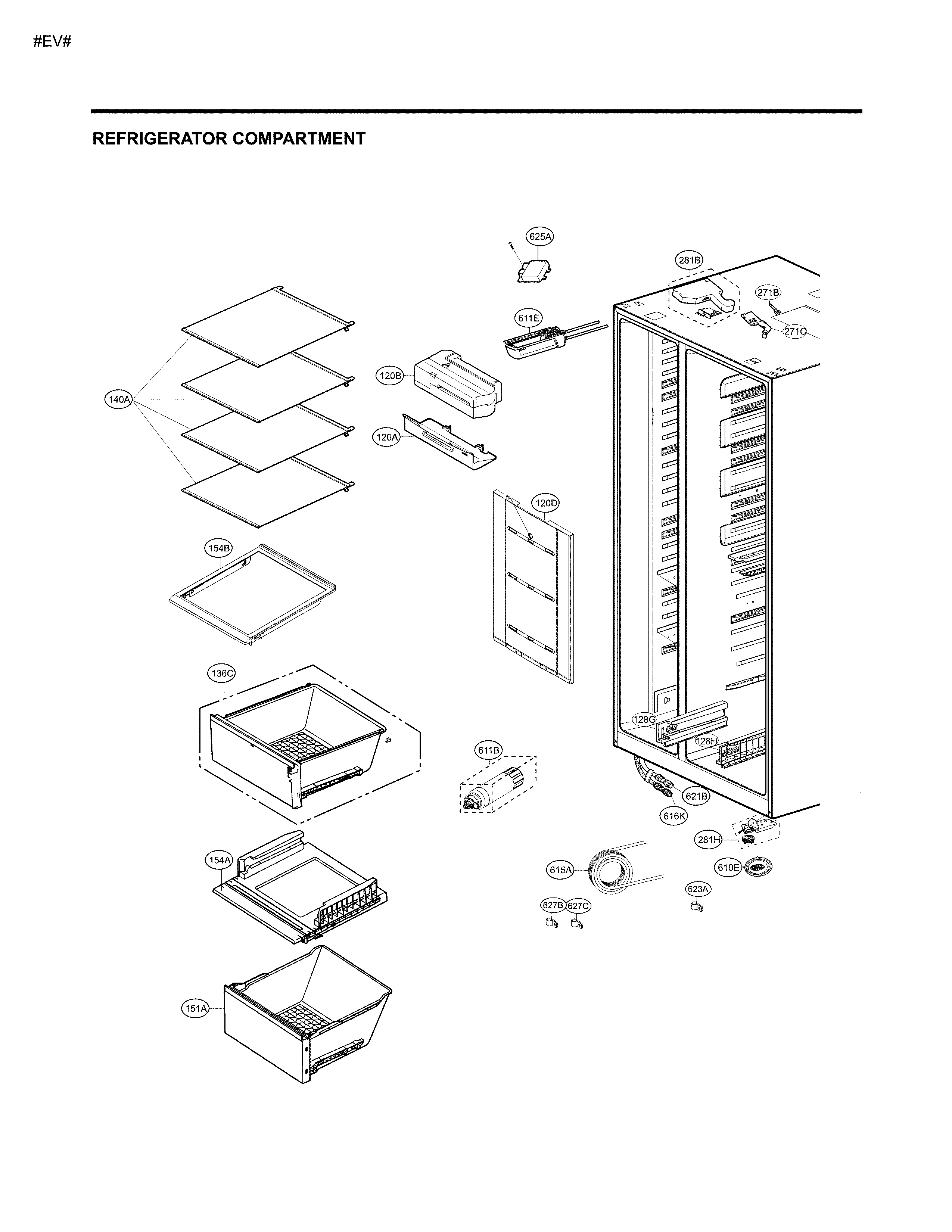 Refrigerator Compartment Parts Diagram and Parts List for 79551833412  Kenmore Refrigerator