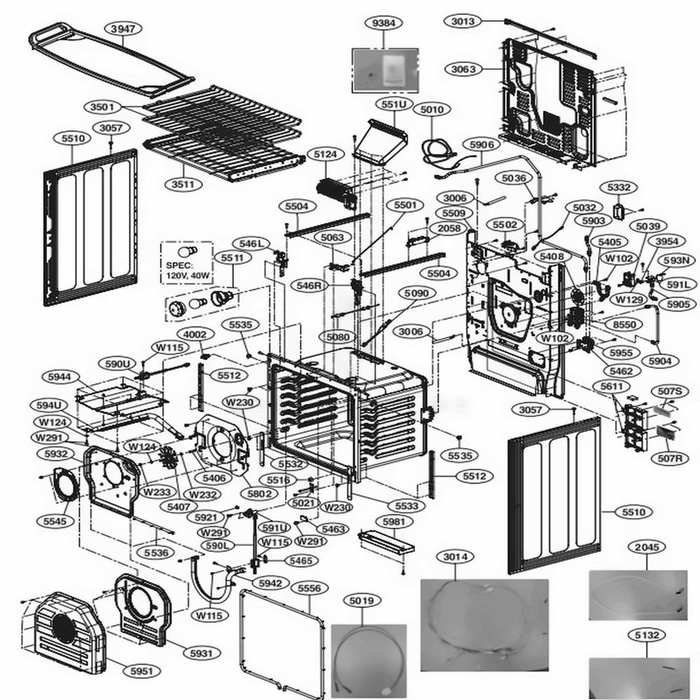 Cavity Parts Diagram and Parts List for UPSG3014ST ASTESGN LG Wall Oven