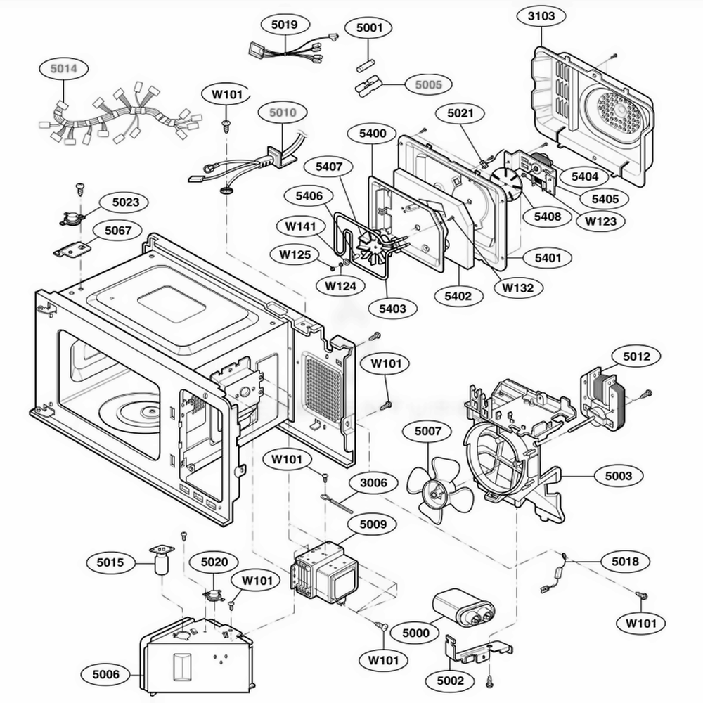 Interior Parts 1 Diagram and Parts List for 64289 AB1ESEA LG Wall Oven