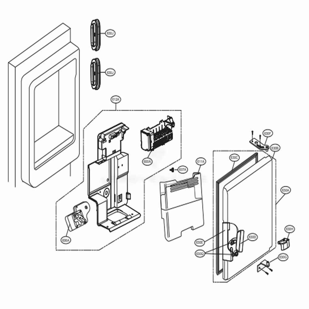 Ice Maker And Ice Bin Parts Diagram and Parts List for LFXS30796S ASTCNA1 LG Refrigerator