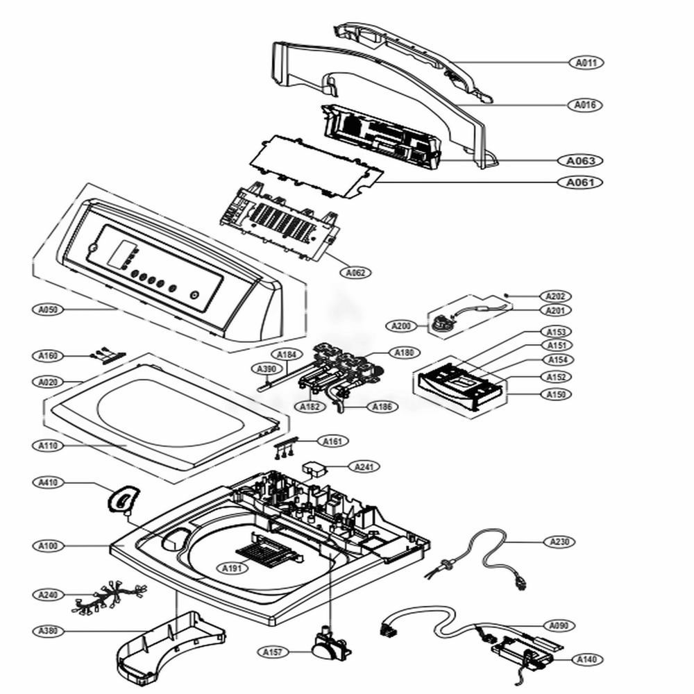 Top Cover Assembly Diagram and Parts List for WT4801CW ABWESED LG Washer