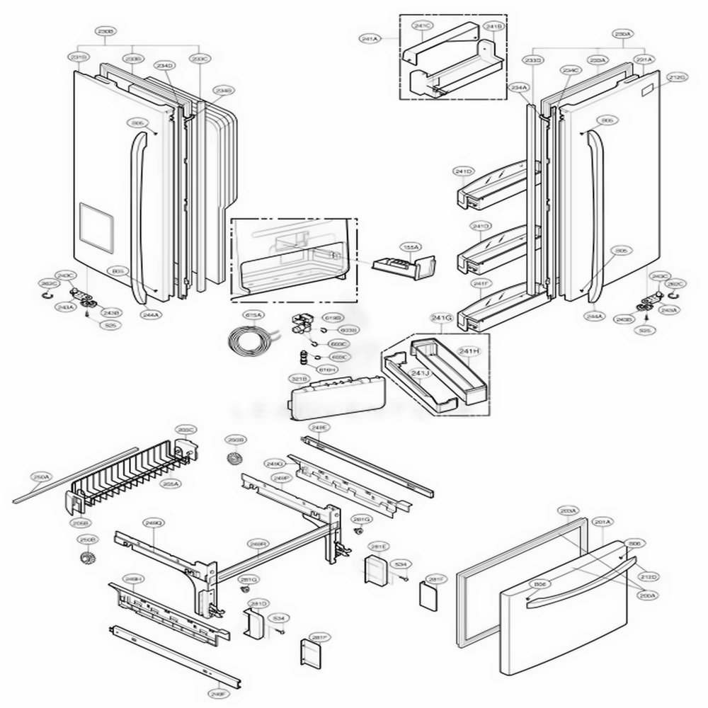 Door Parts Diagram and Parts List for 78733 AST5SER LG Refrigerator