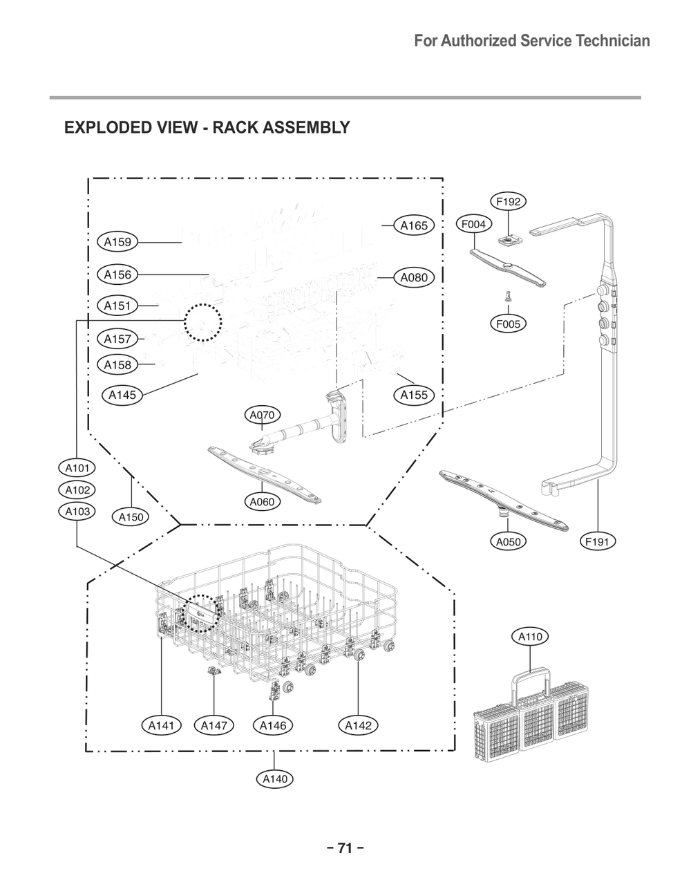 Rack Assembly Diagram and Parts List for D1438DB ABDEEUS LG Dishwasher