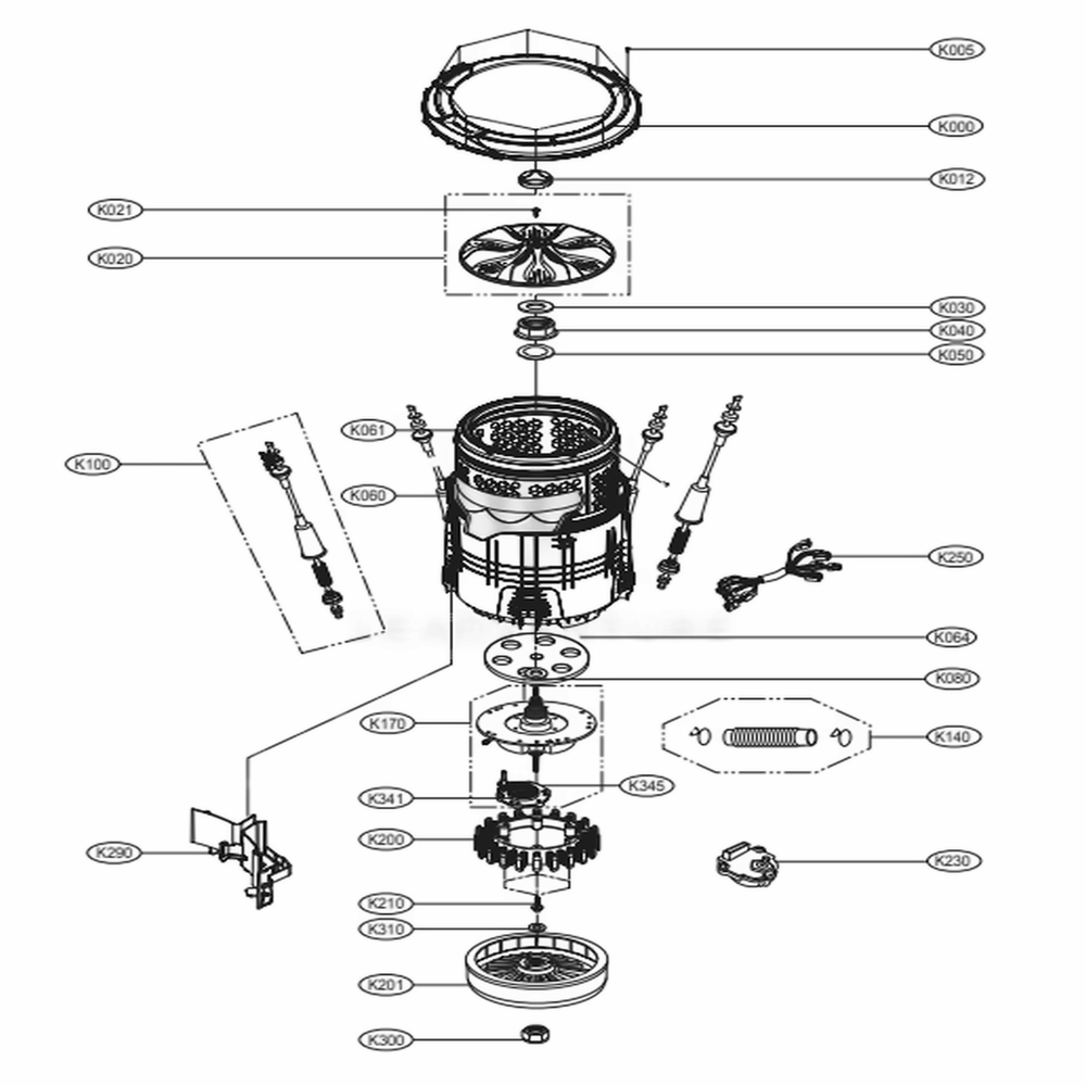 Tub Assembly Diagram and Parts List for WT7100CW ABWETUS LG Washer