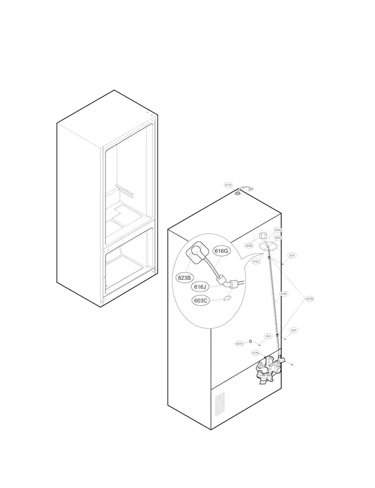 Tub And Valve Parts Diagram and Parts List for LMXS30776D 00 LG Refrigerator