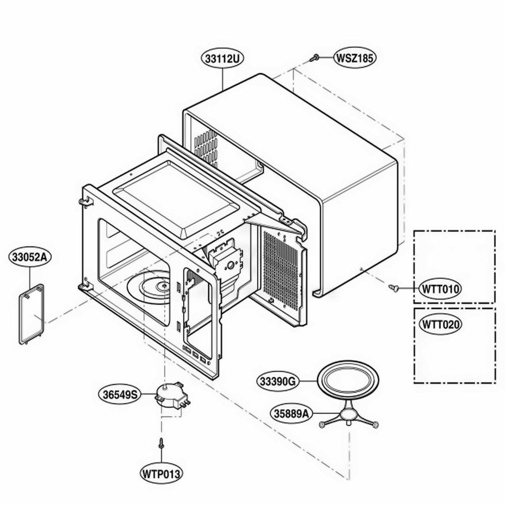 Oven Cavity Parts Diagram and Parts List for GT4175SPT CB6EWRP LG Microwave