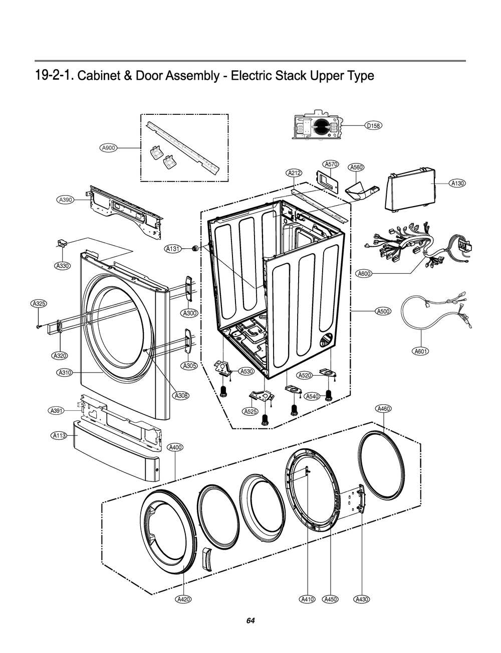 Cabinet And Door Assembly Diagram and Parts List for RV1840CD7 ASSEECI LG Washer
