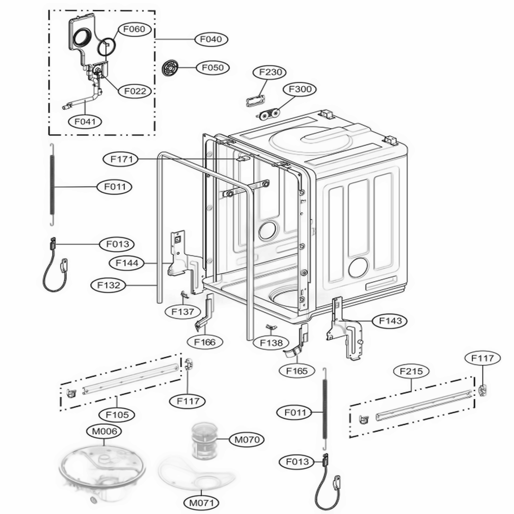 Tub Assembly Diagram and Parts List for LDF8764ST ASTEEUS LG Dishwasher