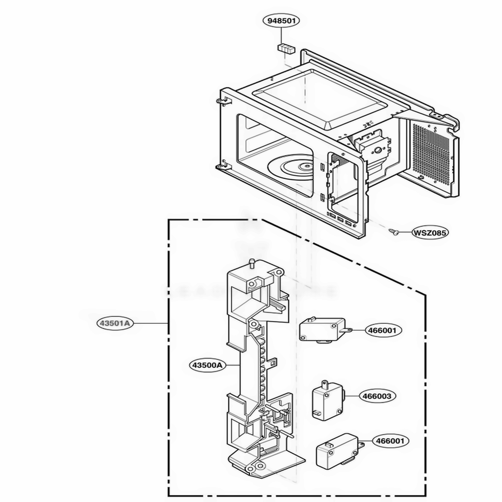 Latch Board Parts Diagram and Parts List for MA1420W01 CW1EGSE LG Range
