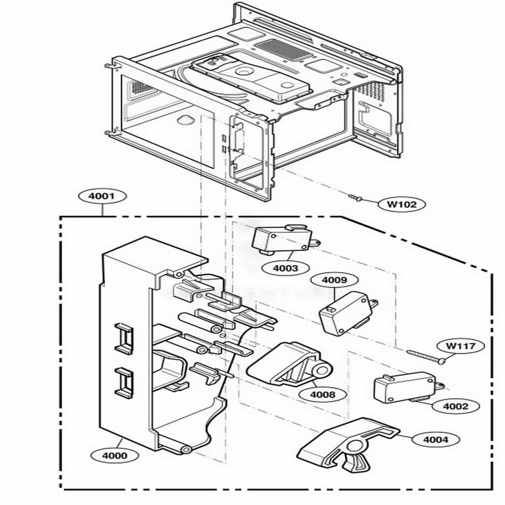 Latch Board Parts Diagram and Parts List for UFS11EA AST7MTR LG Range