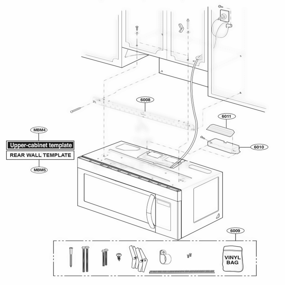 Installation Parts Diagram and Parts List for LMV1762SB CBKELGA LG Microwave