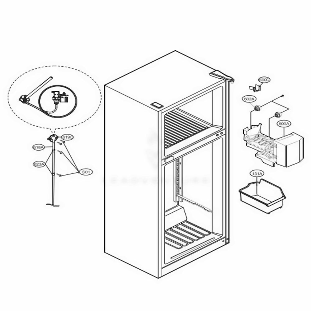 Ice Maker Parts Diagram and Parts List for LTCS20220B AWBCNA5 LG Refrigerator