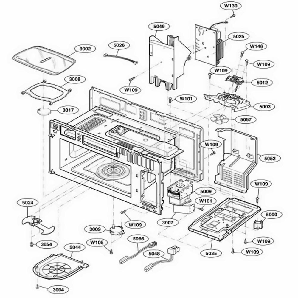 Interior Parts 1 Diagram and Parts List for 63769 ABKESEA LG Range