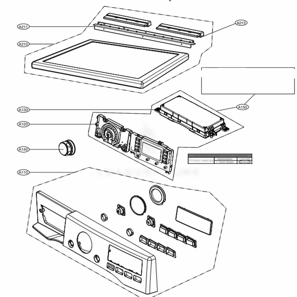 Control Panel And Plate Assembly Diagram and Parts List for DLEX4270W ABWEEUS LG Dryer