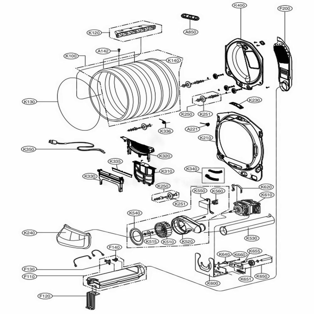 Drum And Motor Assembly: Electric Type Diagram and Parts List for DLE7200WE ABWEEUS LG Dryer