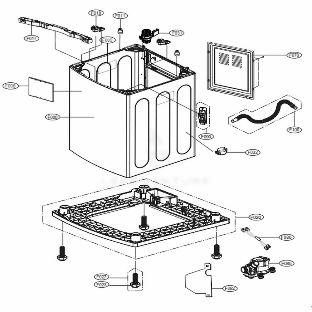Case Assembly Diagram and Parts List for WT7600HWA ABWEEUS LG Washer