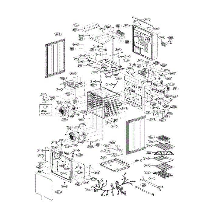 Cavity Diagram and Parts List for LSE3092ST 00 LG Range