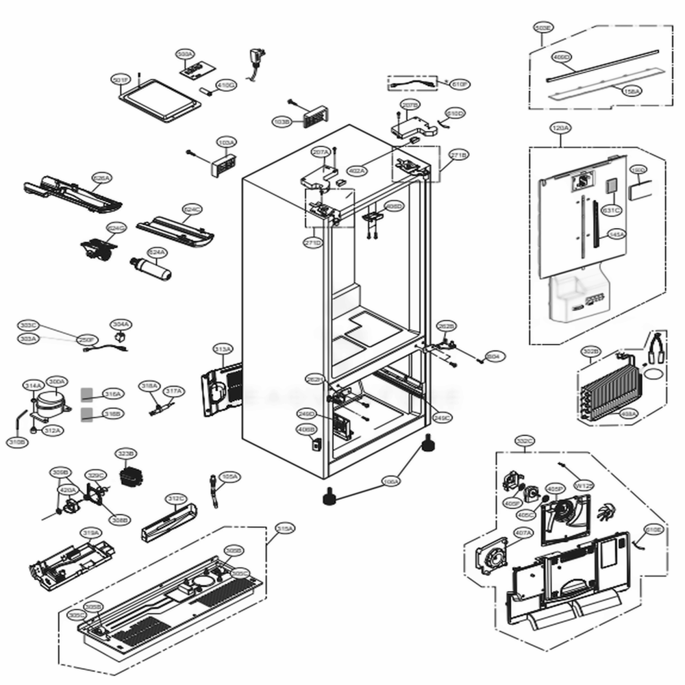 Case Parts Diagram and Parts List for LFXS26973D ASBCNA4 LG Refrigerator