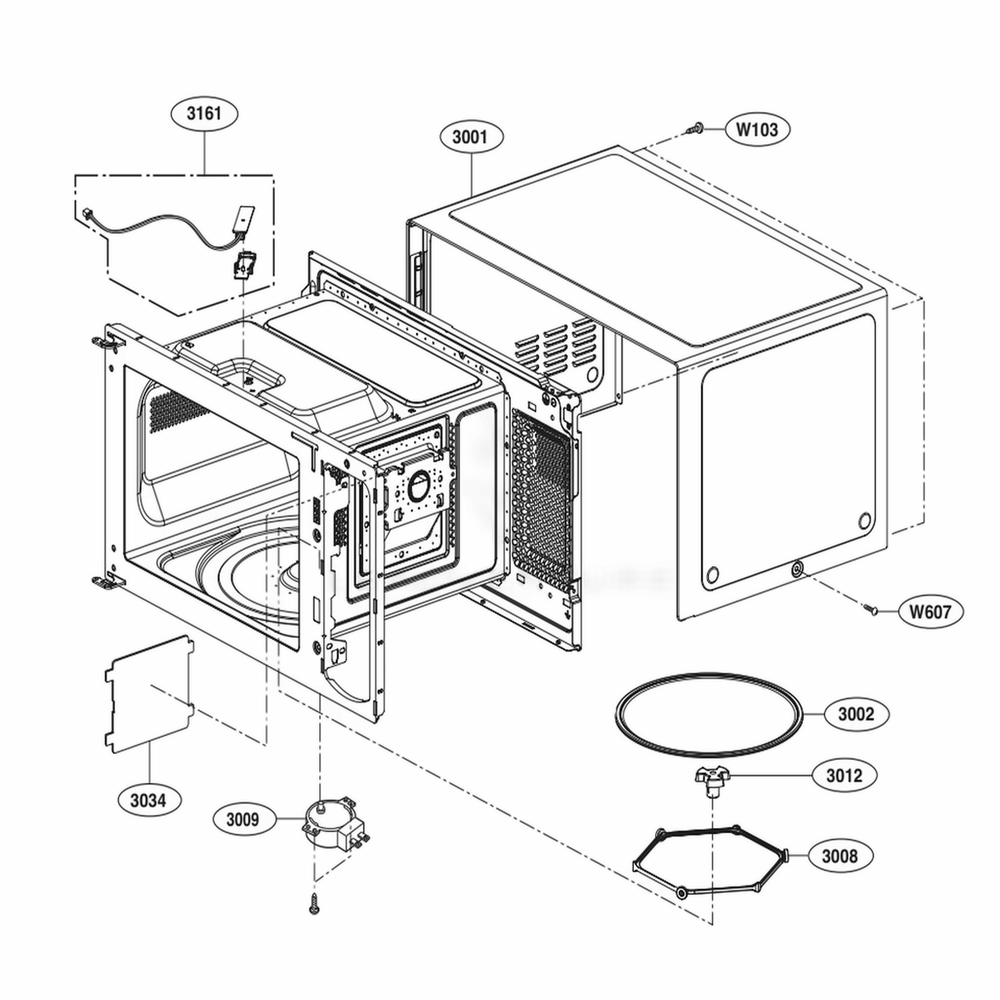 Oven Cavity Parts Diagram and Parts List for LMC1375SW CW1ELNA LG Wall Oven