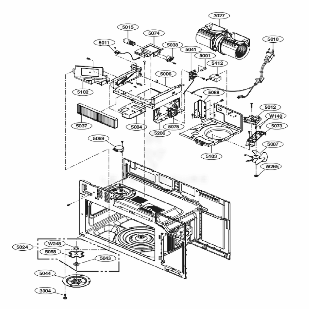 Interior Parts 2 Diagram and Parts List for LMHM2237BD CBDELGA LG Microwave