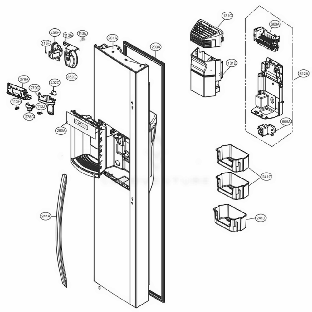 Freezer Door Diagram and Parts List for 51853 ASTCSE0 LG Refrigerator