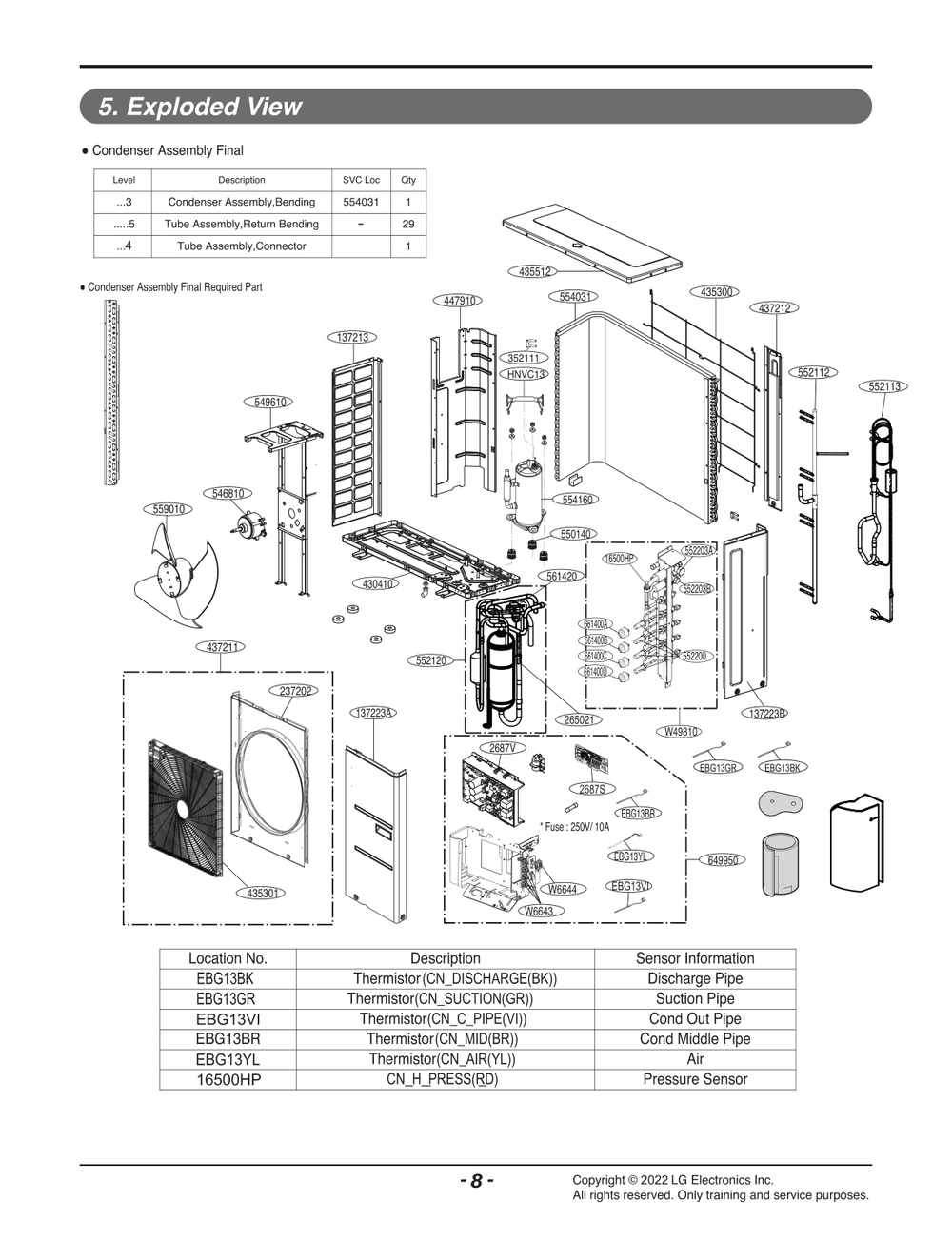 Condenser Assembly Diagram and Parts List for LMU303HV AWGHEUS LG Air Conditioner