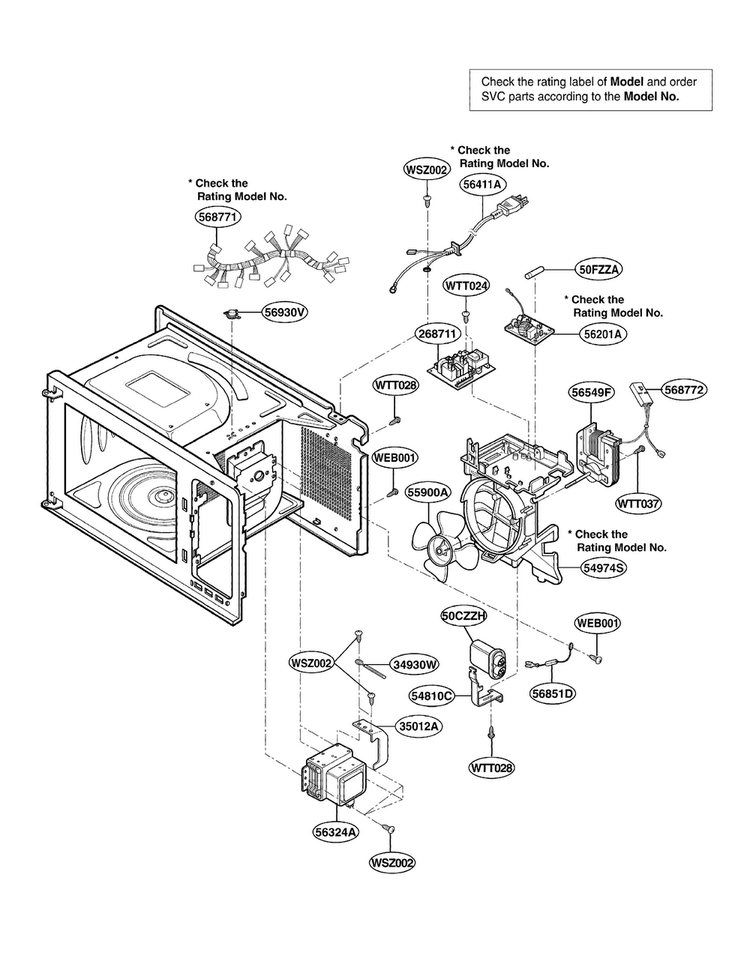 Oven Interior Parts Diagram and Parts List for LTRM1240ST01  LG Microwave