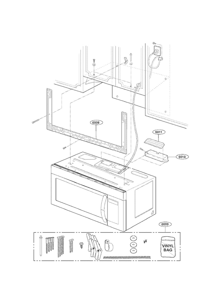 Installation Parts Diagram and Parts List for LMV1683ST 00 LG Microwave