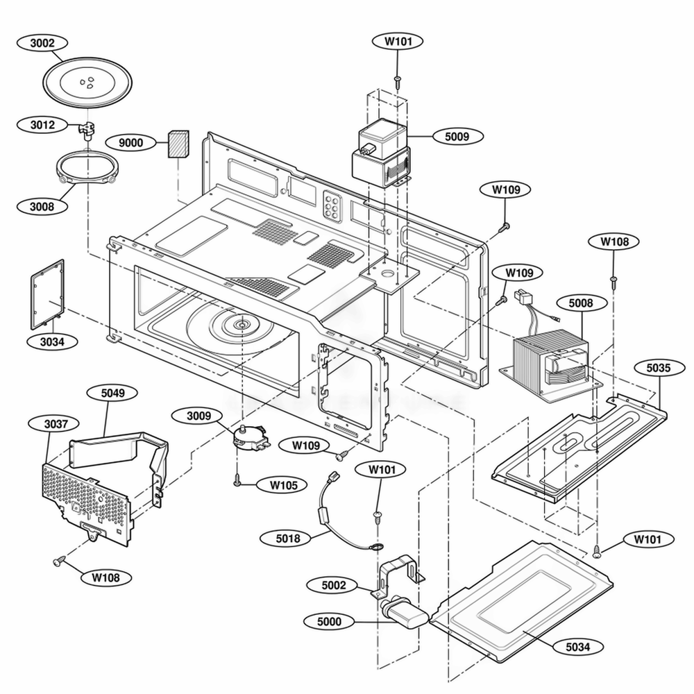 Interior Parts 1 Diagram and Parts List for 80019 CB1ESEA LG Wall Oven