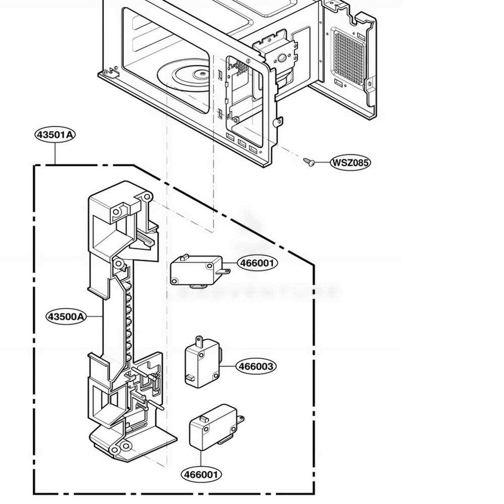 Latch Board Parts Diagram and Parts List for JES1351WB AM1EGEU LG Wall Oven