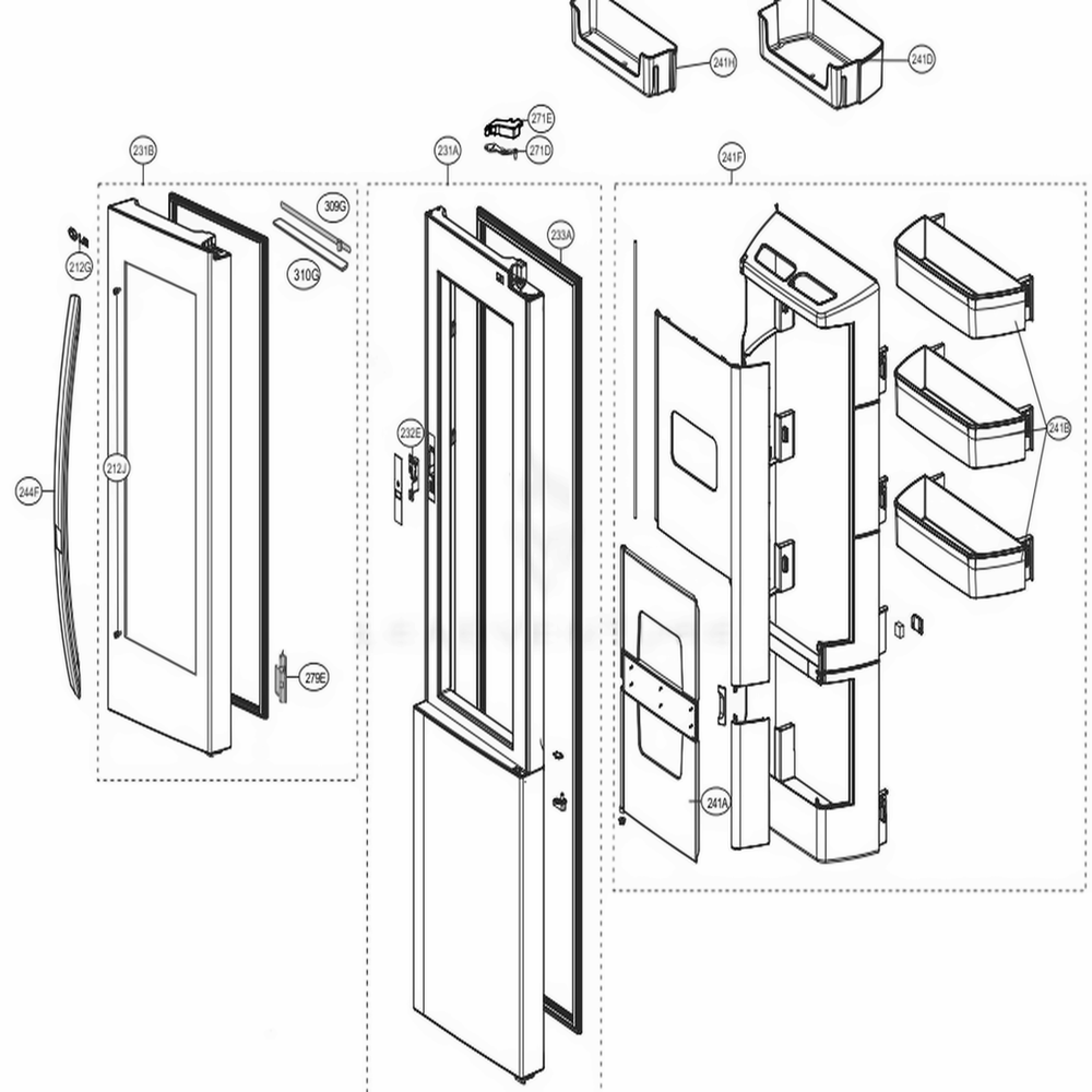 Refrigerator Door Part Diagram and Parts List for LSXC22396D ASBCNA3 LG Refrigerator