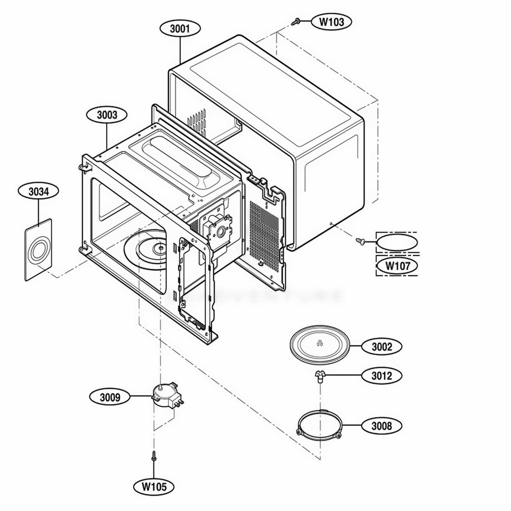 Oven Cavity Parts Diagram and Parts List for 62299 ABKESEA LG Range