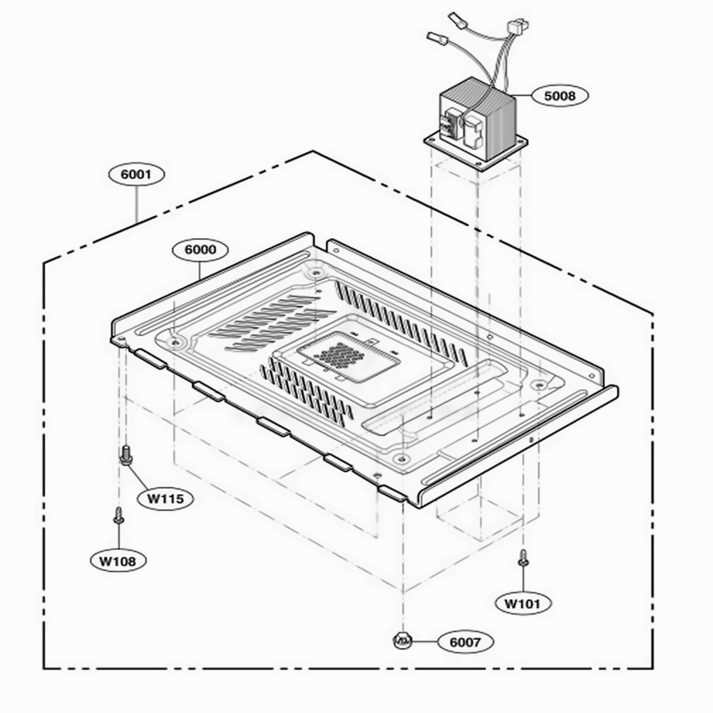 Base Plate Parts Diagram and Parts List for DEL10E AGRQMTR LG Range