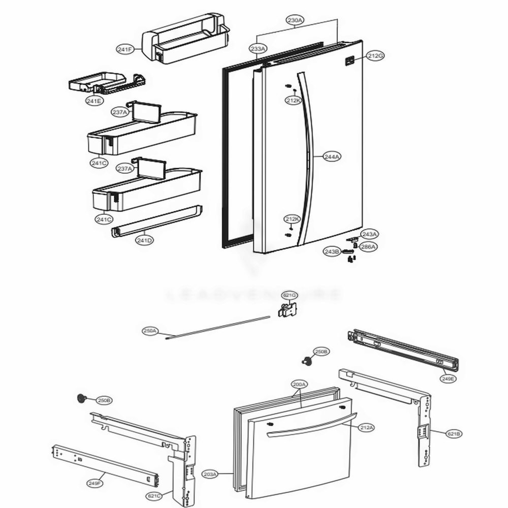 Door Parts Diagram and Parts List for 79043 ASTCSE2 LG Refrigerator