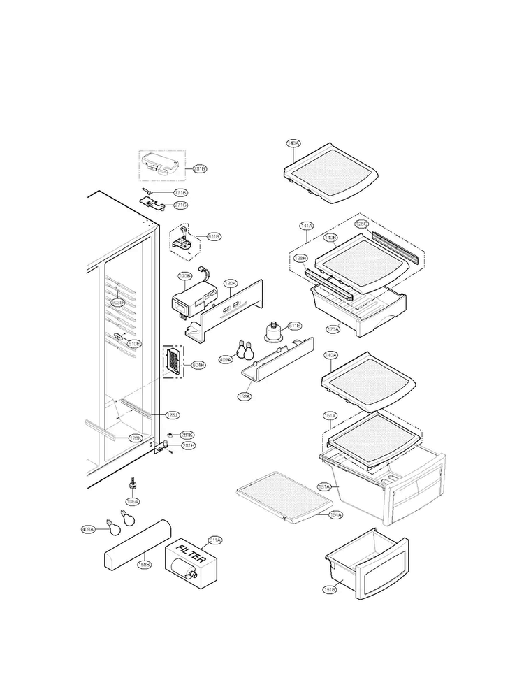 Refrigerator Compartment Parts Diagram and Parts List for LSC27921SB05  LG Refrigerator