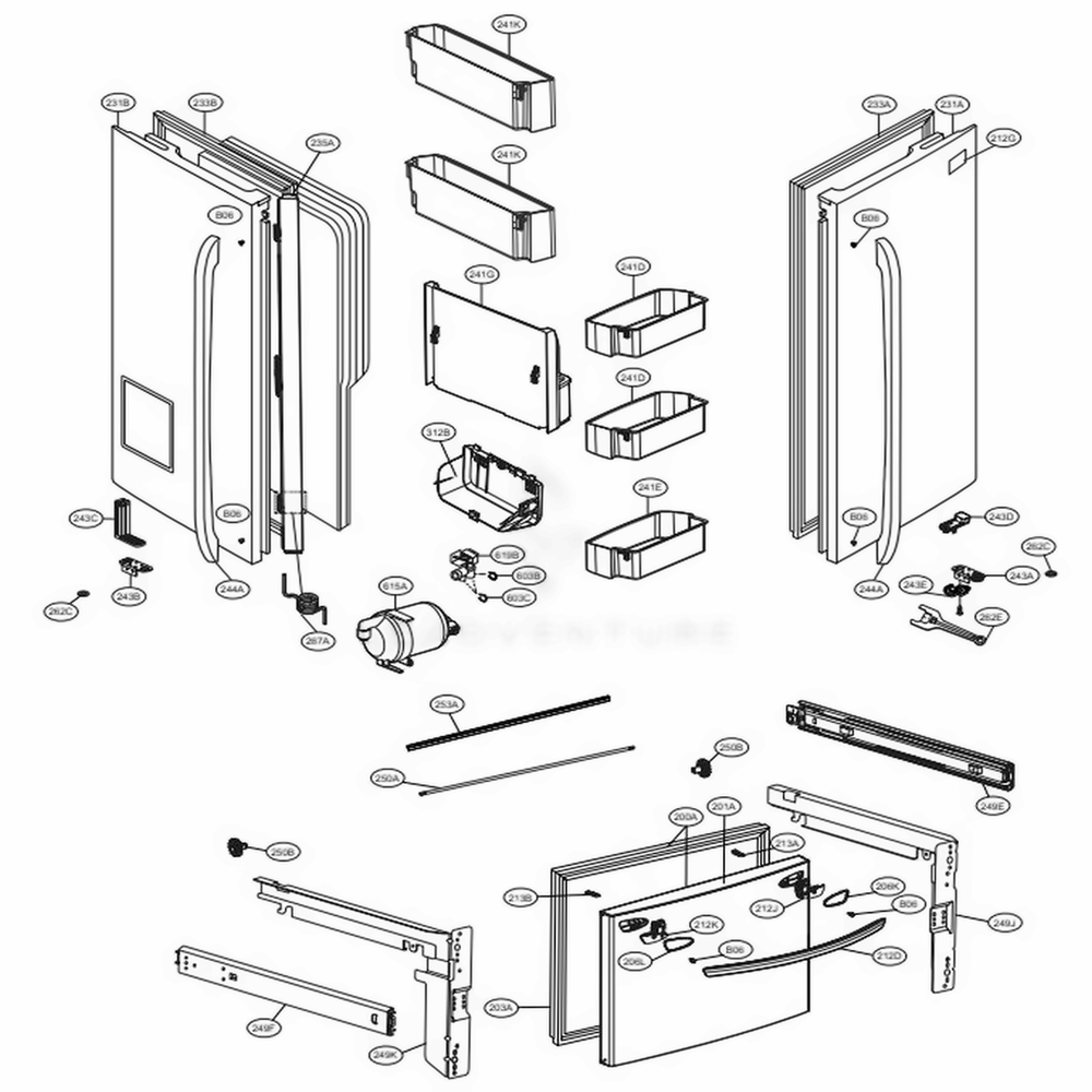 Door Parts Diagram and Parts List for LFX28968ST ASTCNA3 LG Refrigerator