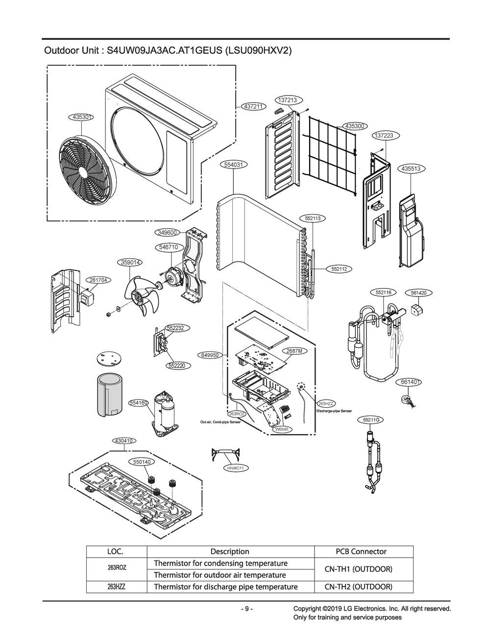 Outdoor Unit Diagram and Parts List for S4UW09JA3AC AT1GEUS LG Air Conditioner