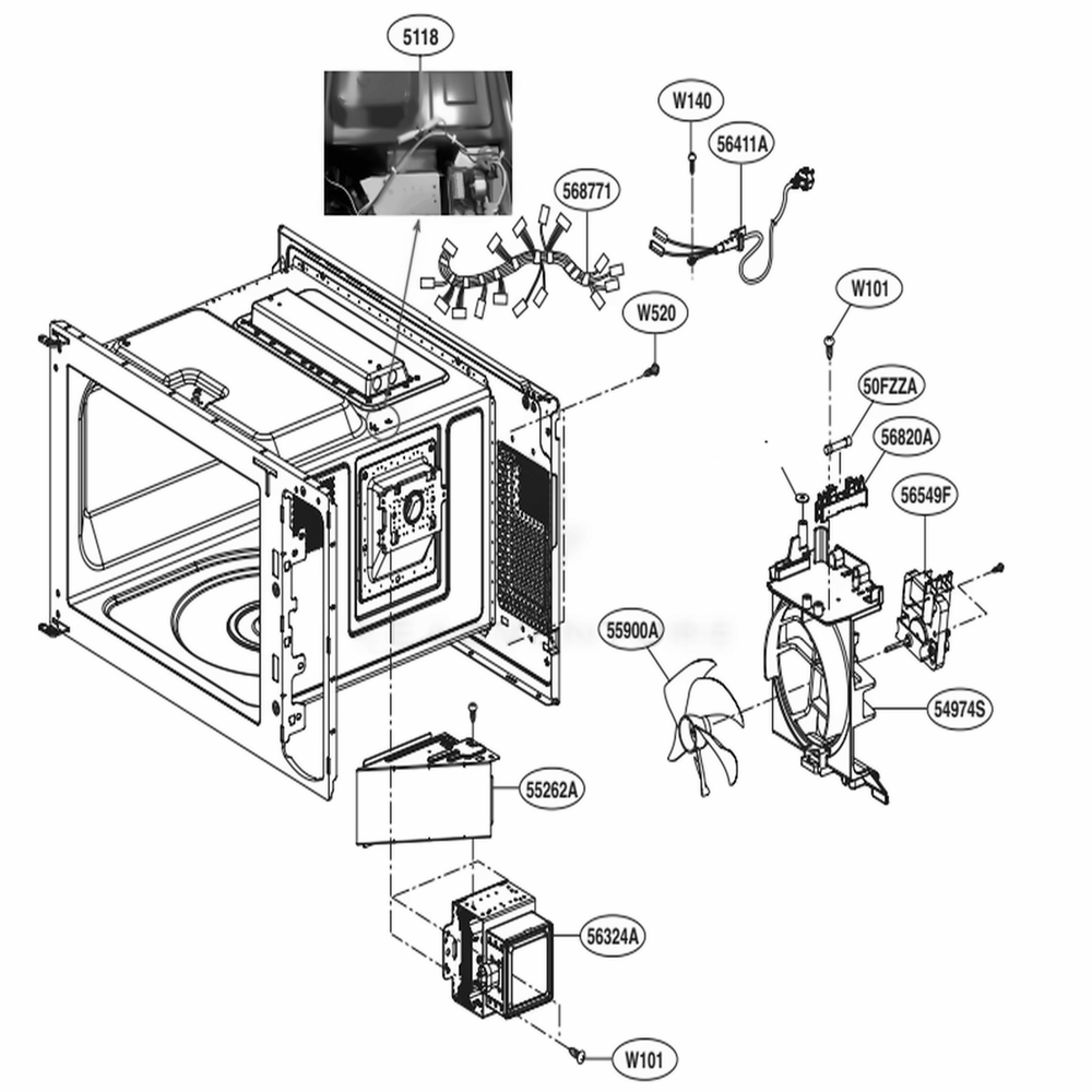 Interior Parts Diagram and Parts List for MH1536GIR CBKELEC LG Range