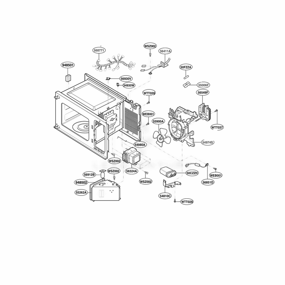 Interior Parts 1 Diagram and Parts List for MA1012W CWHEKMT LG Wall Oven