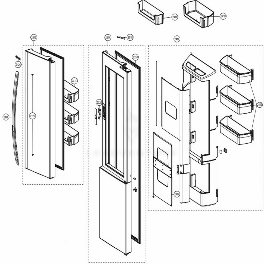 Refrigerator Door Diagram and Parts List for LSXS26386D ASBCNA0 LG Refrigerator