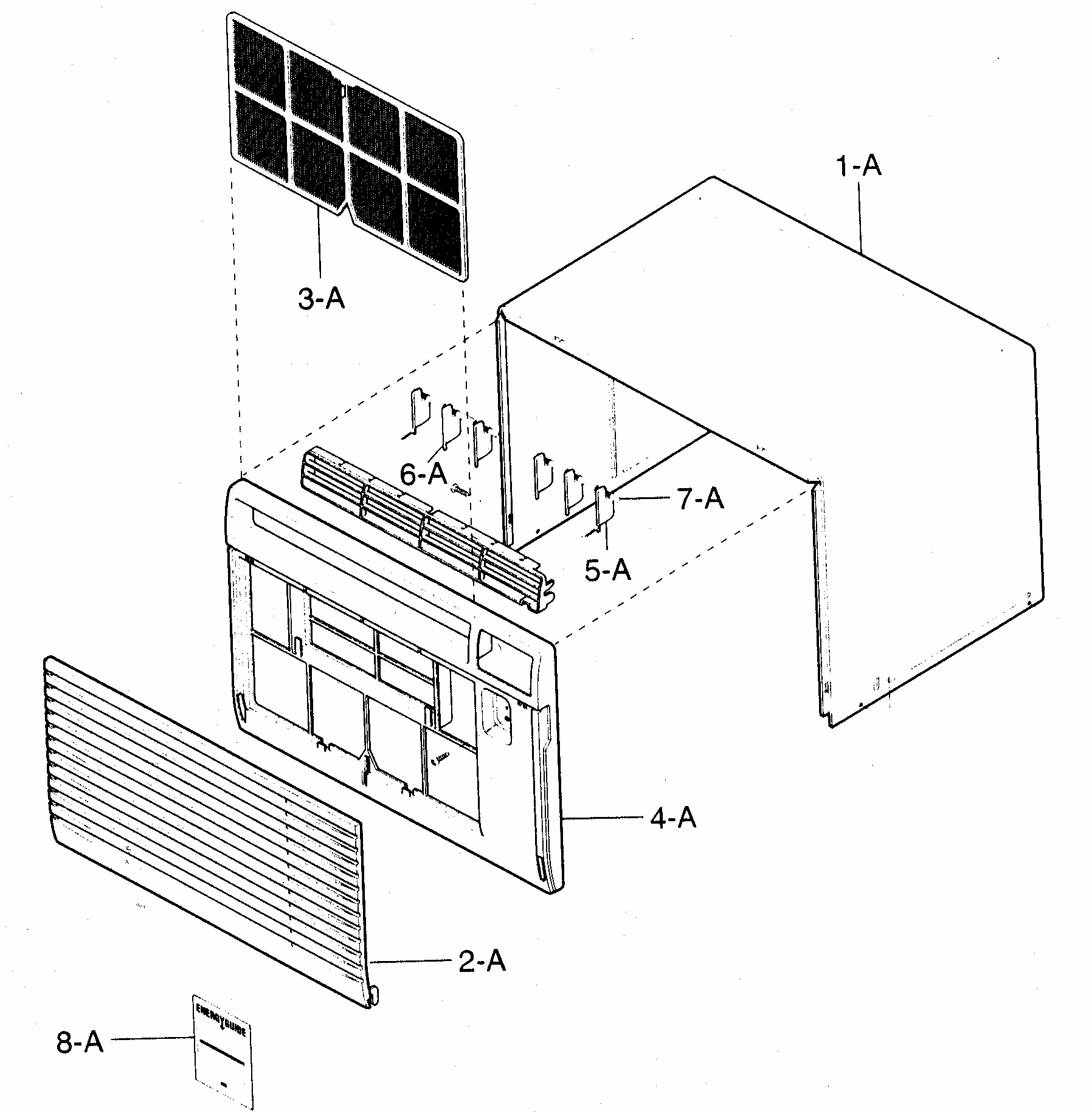 Cabinet/front Grille Assy Diagram and Parts List for 58073103200  Kenmore Air Conditioner