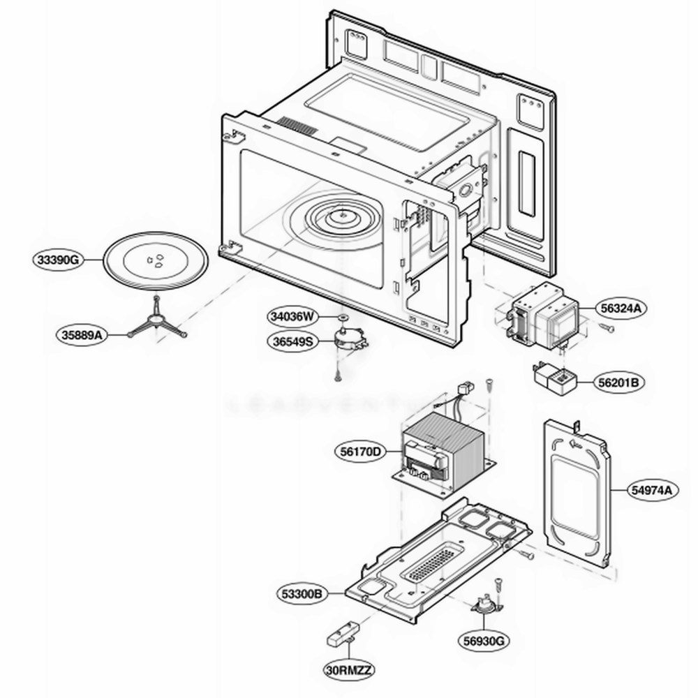 Interior Parts 1 Diagram and Parts List for MV1304W WHEGSE LG Wall Oven
